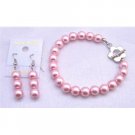 TB669  Bracelet & Earrings Set In Pink Pearls Flower Clasp Bracelet