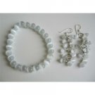 TB530  White Cat Eye 8mm Bracelet Stretchable & Earrings