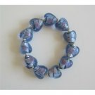 TB301  Millefiori Venetian Glass Heart Stretchable Bracelet w/ Silver Beads
