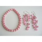 TB535  Pink Cats Eye Stone Bead Beaded Dangle Hook Earrings Stretch Bracelets