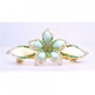 HA468Hair Barrette Hand Painted Flower Generously Decorated Olivine Clear Peridot Crystals