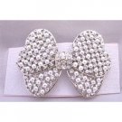 HA493  Bridal Hair Barrette White Pearls & Simulated Diamond Bow Beautiful Hair Clip