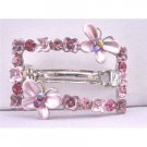 HA491 Rectangular Hair BarretteFlower Butterfly Hair Barretted w/ Fuschia Rose Crystals