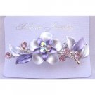 HA489  Amethyst Crystals Enamel Flower Bridal Hair Barrette Wedding Hair Barrette Clip