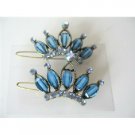 HA126  Pair Of Hair Clip Sophisticated Blue Crown w/ Crystals Sparkling Hair Clip