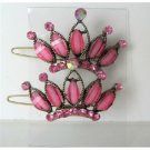 HA180  Pink Hair Accessories Crown Sparkling Pink Crystals Crown Hair Pair Clip