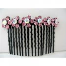 HA195  Bridal Hair Accessories Rose Pink Flower Crystals Comb Barrette
