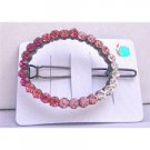 HA103  Rose Crystals Barrette Rose Pink LIght & Dark w/ Clear Crystals Clip