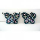 HA203  Aquamarine Hair Barrette w/ Multi Colored Rhinestones Butterfly Hair Clip