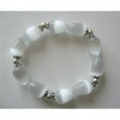 TB360  White Opal Teardrop Stretchable Bracelet Cat Eye Teardrop w/ Bali Rondells