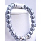TB628  Grey Pearls Stretchable Bracelet w/ Silver Rondells Synthetic Pearls