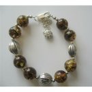 TB359  Olivine Amber Resin Beaded Bracelet w/ Rhodium Traditional Beads Bracelet