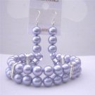 TB412  Lavender Pearls Bracelet & Earrings Simulated Lavender Pearls Double Stranded Stretchable