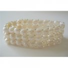 TB361  Three Stranded Cream Freshwater Pearls Stretchable Bracelet
