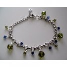 T241  Elegant Formal Bracelet in silver w/ Genuine Swarovski Tahitan and Sapphire Crystals hanging