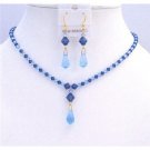 BRD827  Blue Swarovski Crystals Aquamarine Sapphire Crystals Jewelry Set