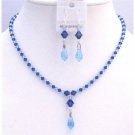 BRD849  Prom Jewelry Blue Swarovski Crystals Aquamarine Sapphire Crystals Jewelry Set