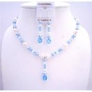 BRD576  White Pearls Aquamarine Pearls Aquamarine Crystals Necklace Set Wedding Jewelry Set