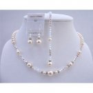 BRD649  AB 2x Swarovski Crystals w/ Ivory Pearls Bridal Jewelry Back Drop String Necklace Set