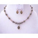 BRD507  Chocolate Brown Pearls & Swarovski Brown Crystals w/ Czeck Teardrop & Earrings