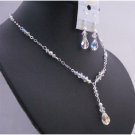 BRD673 AB Crystals White Pearls w/ Multifaceted AB Crystals Briollett Drop Down Wedding Jewelry Set