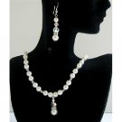BRD594  White Pearls Genuine Swarovski AB Crystals Bridal Jewelry Handcrafted Necklace Set