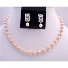 BRD728 Peach Bridemaides Pearls Crystals Jewlery Set Genuine Swarovski Pearls & Crystals Jewelry Set
