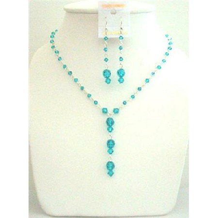 BRD444 Custom Bridal Genuine Swarovski Bluezircon AB Bluezircon Necklace Set