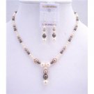 BRD560  Ivory Bronze Dark Brown Swarovski Pearls Jewelry Set Wedding Bridal Sets