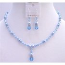 BRD741  Blue Pearls Auquamrine Crystals Bridal Jewelry Set