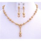 BRD726 Swarovski Lite Colorado Crystals Golden Pearls Necklace Set Wedding Jewelry Set