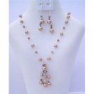 BRD407 Swarovski Bronze Pearls And AB Smoked Topaz Crystals Necklace Set w/ Drop Tassel