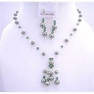 BRD631Powder Green Pearls Turmarine Green Crystals Swarovski Pearls Crystals w/ Drop Tassel