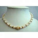 BRD202Cream FreshWater Pearls Choker w/Rondells Gold Plated & Gold Plated Pendant Necklace