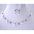 BRD485Bridemaides Handcrafted Jewelry Swarovski Amethyst Crystals&White Pearls Necklace Set