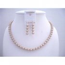 BRD571 Swarovski Champagne Pearls Jewelry Set w/ Dangling Pearls Earrings