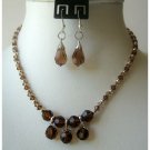 BRD314  Smoked Topaz Crystals TearDrop Necklace Set Wedding Jewelry Genuine Crystals