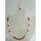 BRD386 Genuine Pearls & Crystals Handmade Jewelry w/Swarovski White Pearls & Siam Red Crystals