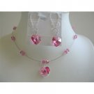 NSC558Fuschia Heart Crystals Pendant Earrings Necklace Set Genuine Swarovski Crystals Heart Jewelry