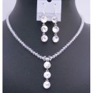 NSC612Drop Down Pendant Necklace Set Genuine Swarovski Clear Crystals Sterling Silver Earrings