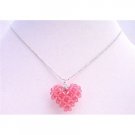 NSC671 Handmade Puffy Heart Pendant Necklace Genuine Rose Swarovski Crystals Heart