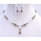 NSC652  Brown Pearls Lite Smoked Topaz Jewelry Set Drop Down In Sleek Silver Necklace Set