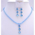 NSC613  Fine Aquamarine Crystals Swarovski Beads Elegant Sleek Jewlery Set w/ Drop Down