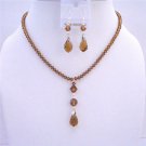 NSC587 Genuine Swarovski Smoked Topaz Crystals w/ Sterling Silver Earrings Necklace Set