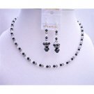 NSC589Swarovski Tri-Color Crystals Necklace Set Jet Black Diamond&Clear Crystals Jewelry Set