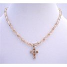 NSC580 Lite Smoked Topaz Crystals&Golden Shadow Crystals Necklace w/Crystals Cross Pendant Necklace