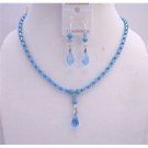 NSC536  Blue Turquoise Aquamarine Swarovski Crystals w/ Teardrop Necklace Set