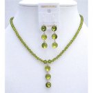 NSC611 Genuine Swarovski Olive Green Crystals Sterling Silver Earrings Necklace Set