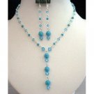 NSC213Genuine Swarovski Aquamarine & Turquoise Crystals Y Necklace Set Handcrafted Custom jewelry