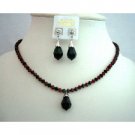 NSC345  Fashion Jewelry Handcrafted Custom Genuine Crystals Jet & Siam Red Crystals Necklace